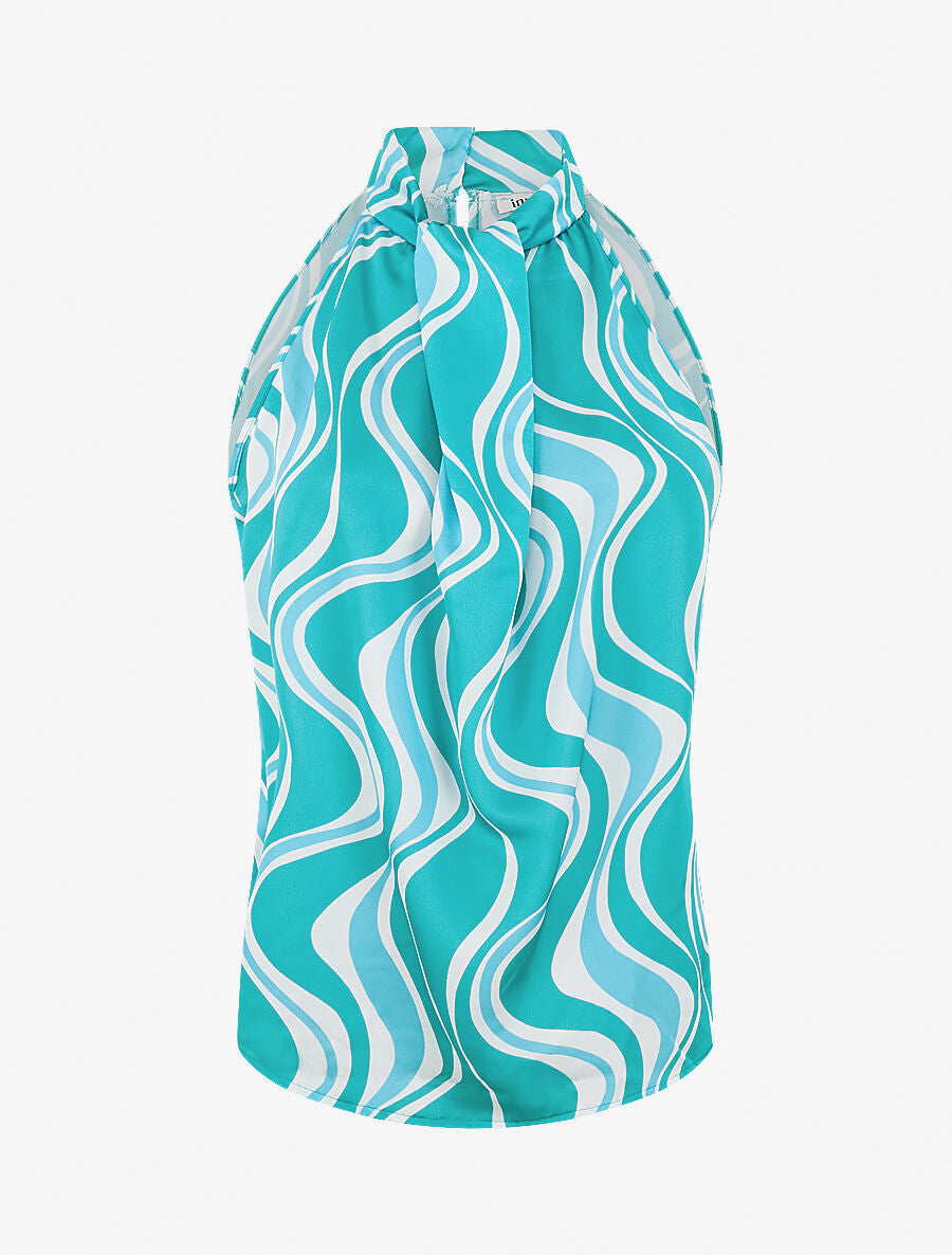 Top graphique sans manches col lavallière - Turquoise - 1