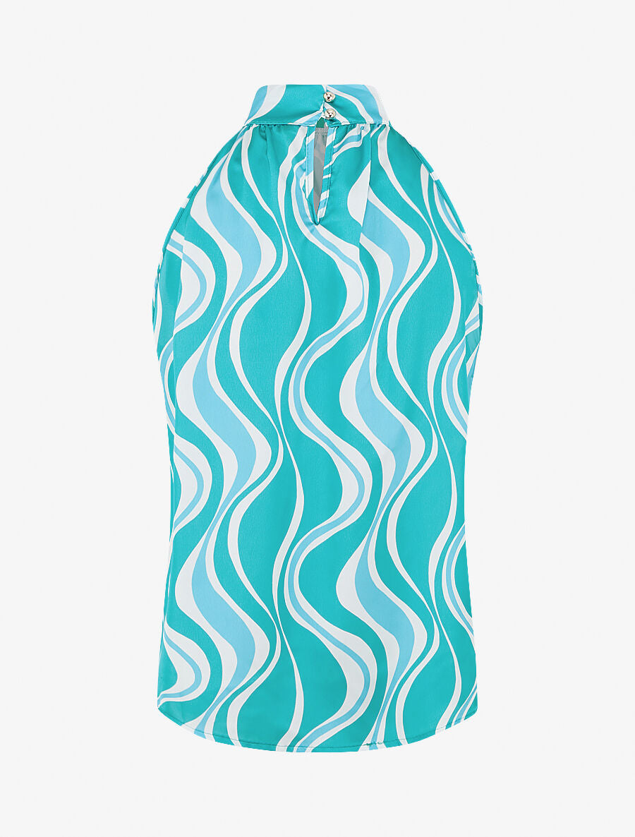 Top graphique sans manches col lavallière - Turquoise - 2