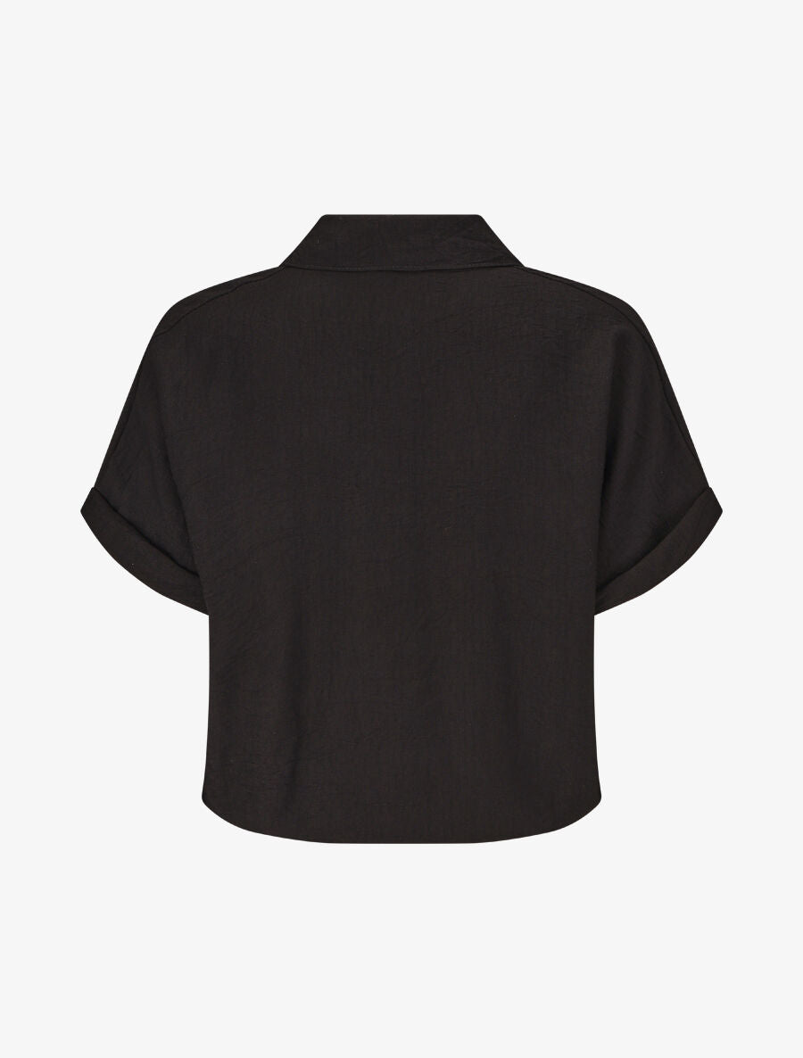 Blouse unie à cordons de serrage - Noir - 2