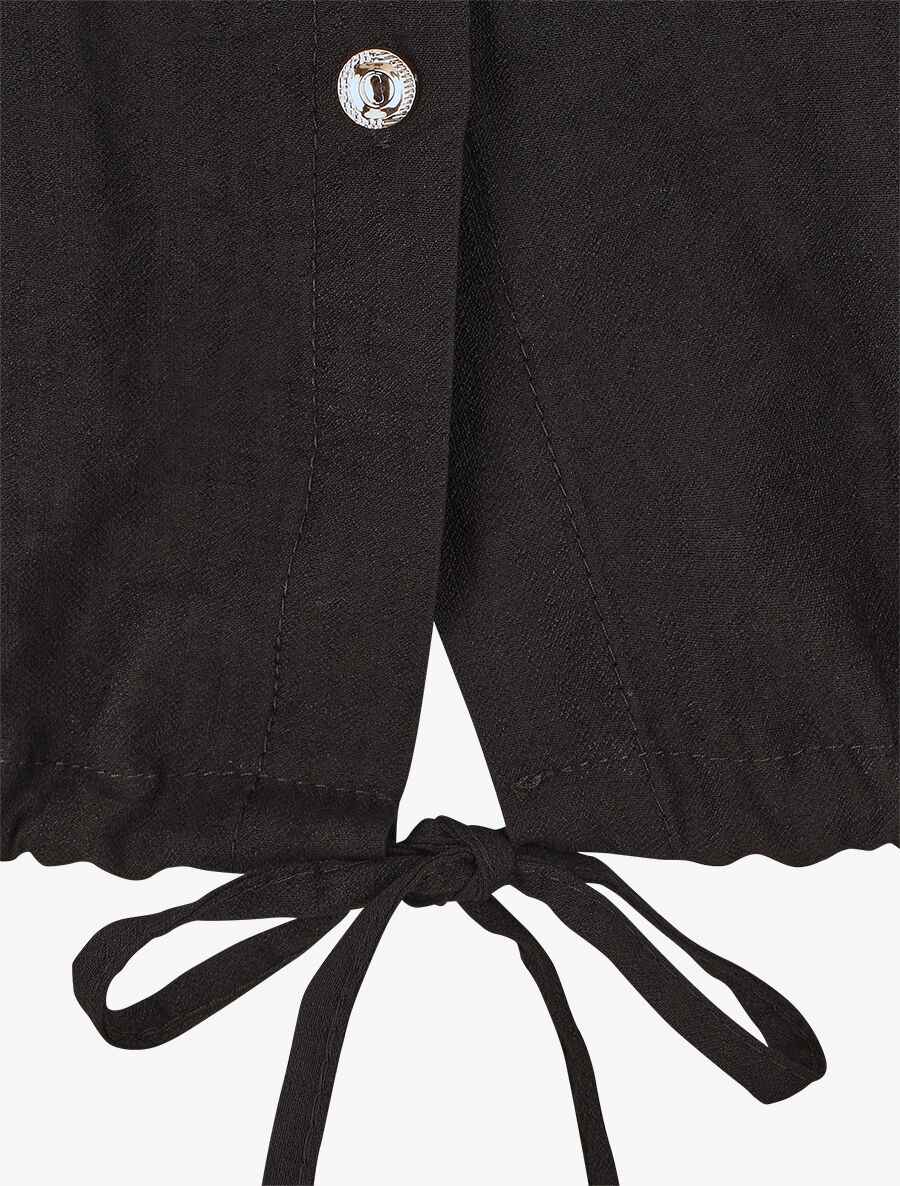 Blouse unie à cordons de serrage - Noir - 3