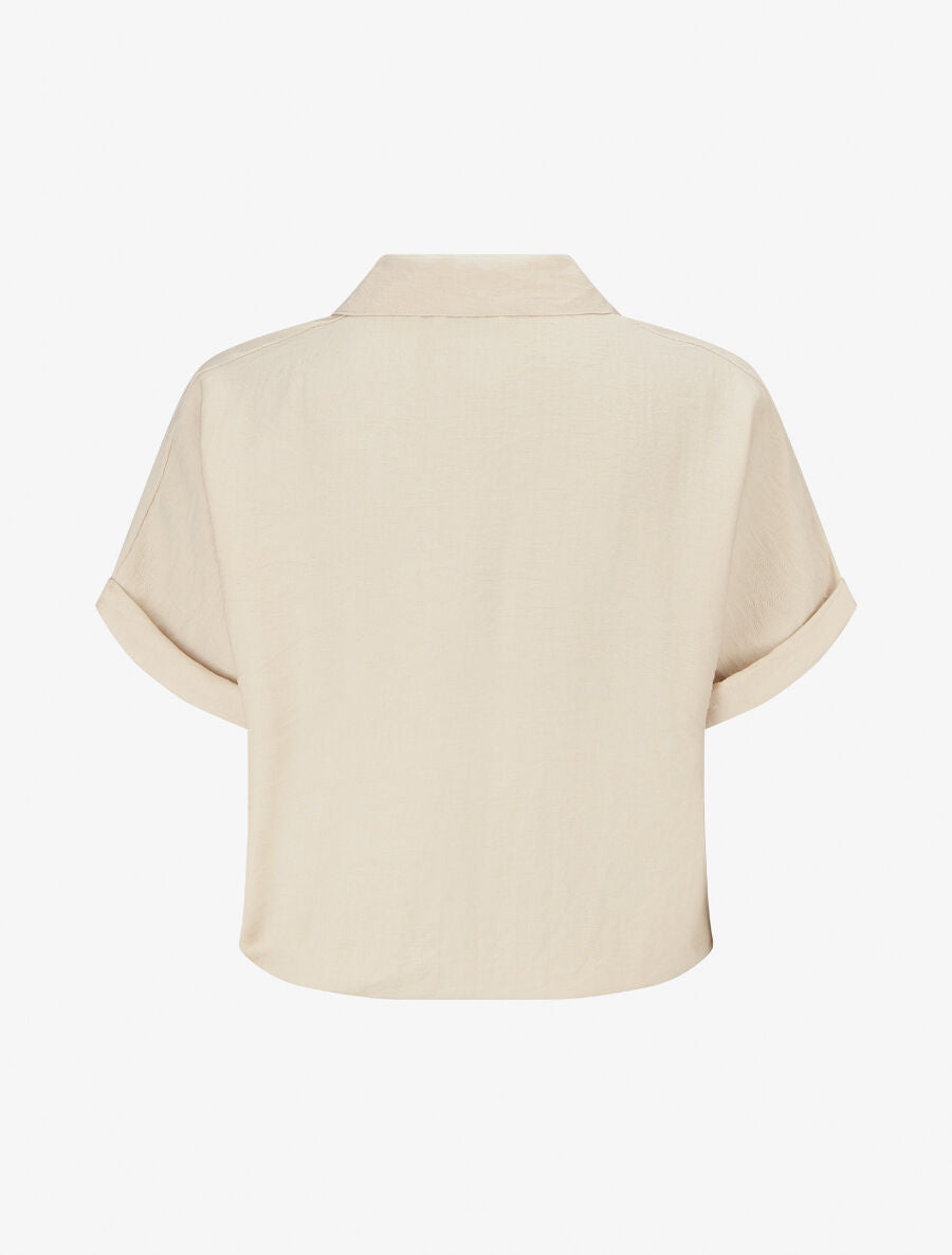 Blouse unie à cordons de serrage - Beige - 2
