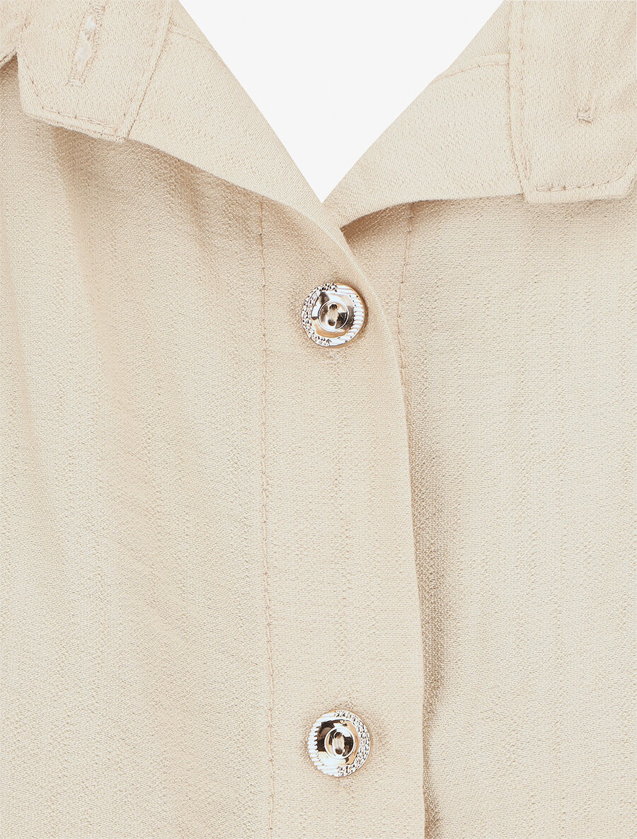 Blouse unie à cordons de serrage - Beige - 3