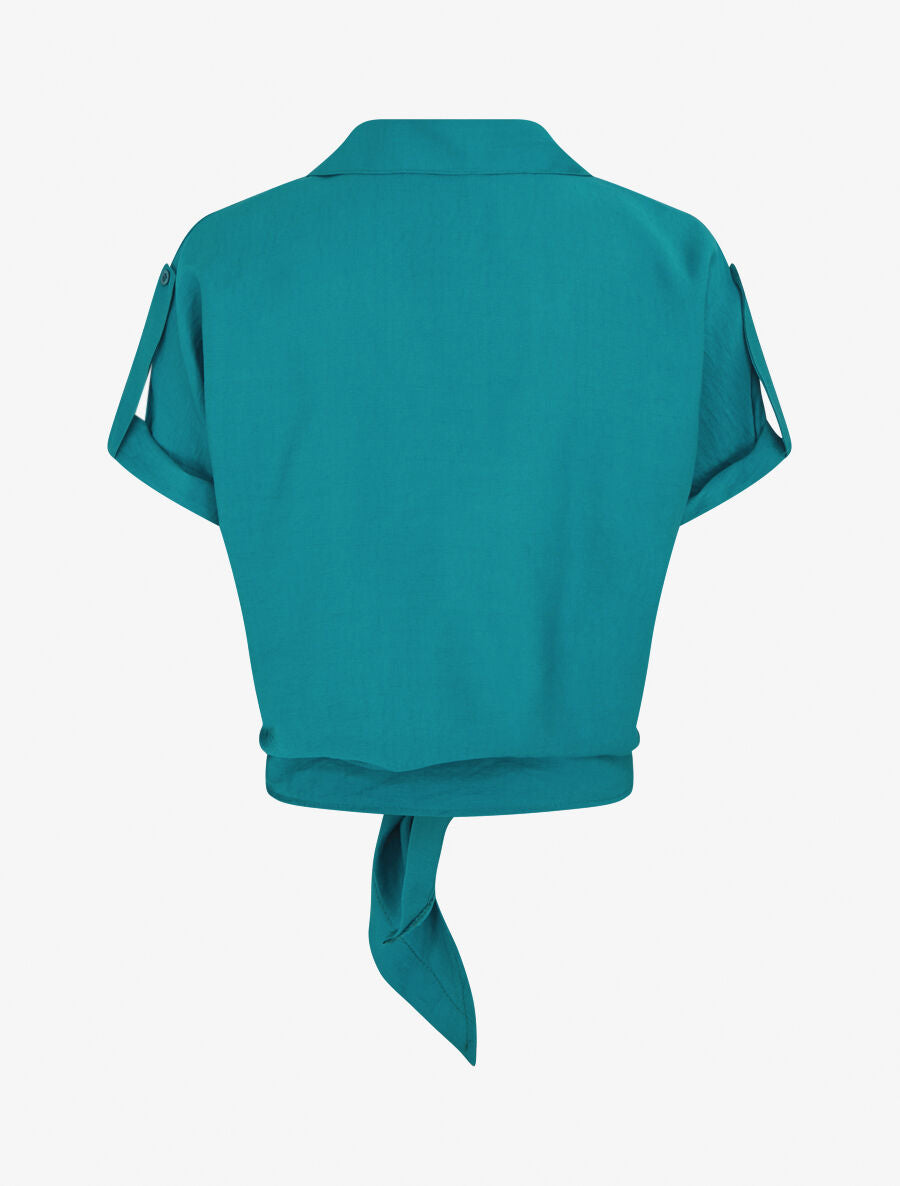 Blouse effet lin à noeud - Bleu canard - 2