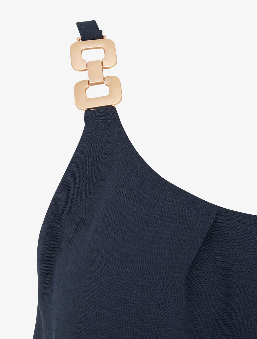 Top uni à bretelles bi-matière - Marine - 3