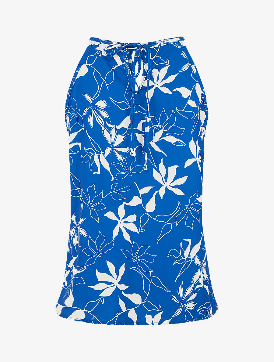 Top évasé sans manches motif fleuri - Bleu roi - 2