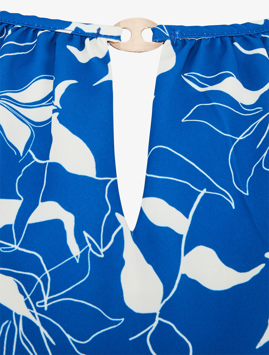 Top évasé sans manches motif fleuri - Bleu roi - 3