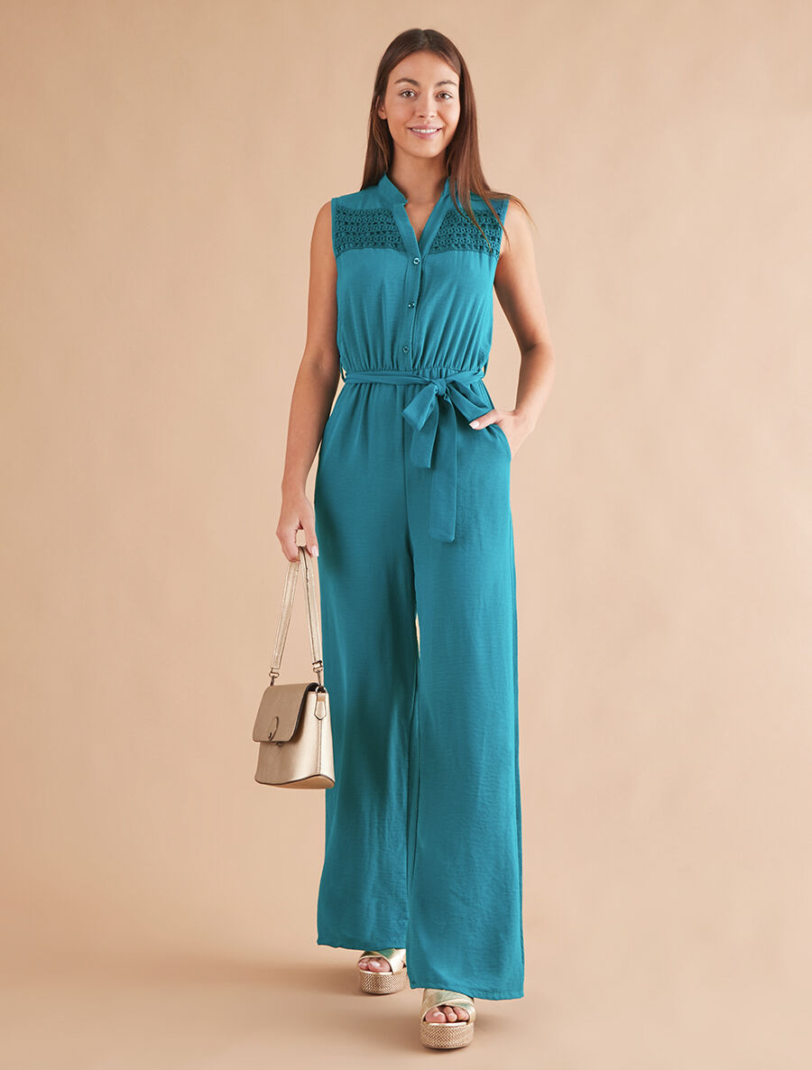 Combinaison fluide à détail brodé - Bleu canard - 4