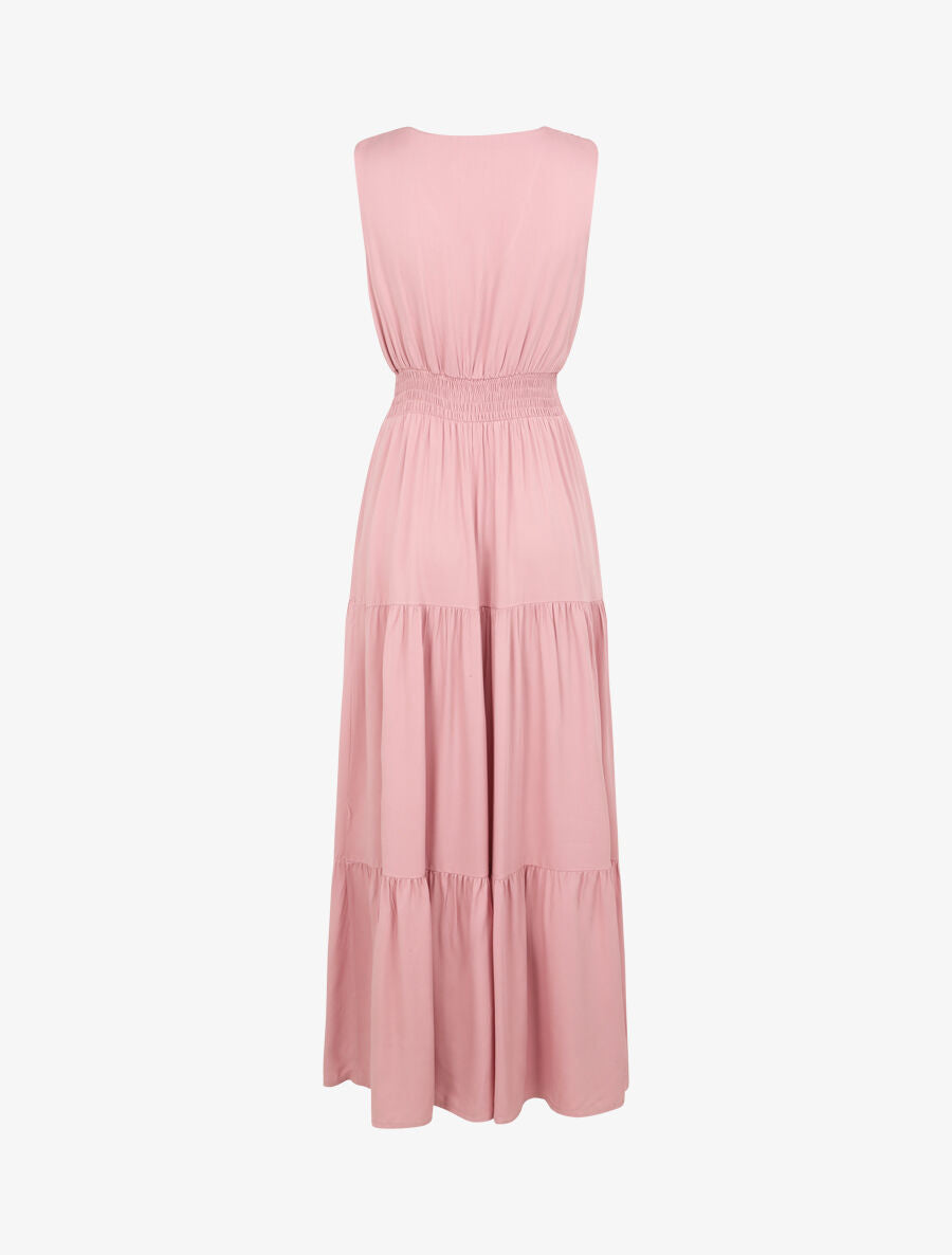 Robe longue cintrée à taille élastiquée - Rose - 2