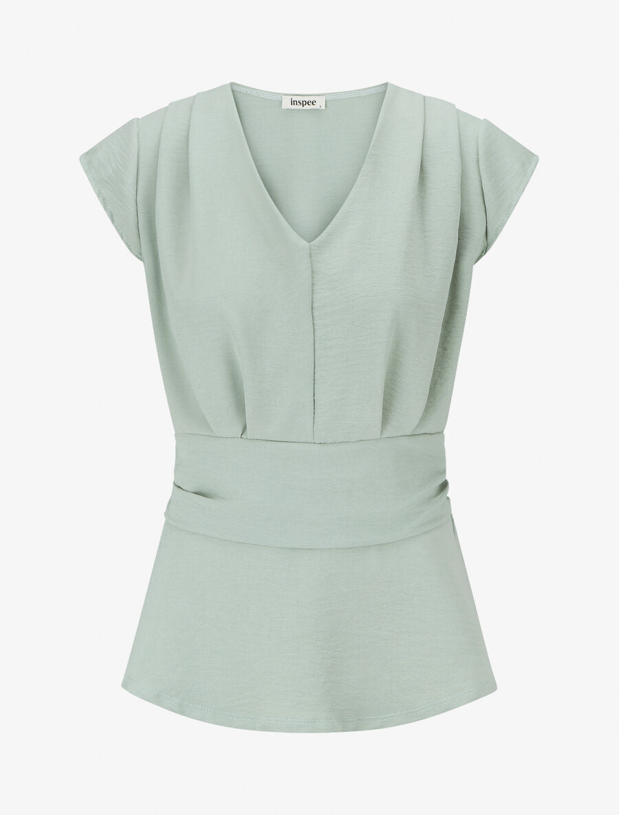 Blouse unie élastiquée à mancherons - Vert d&