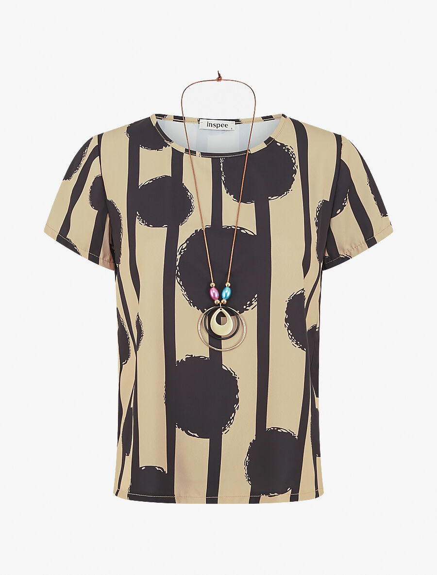 Top droit manches courtes motif abstrait - Beige - 1