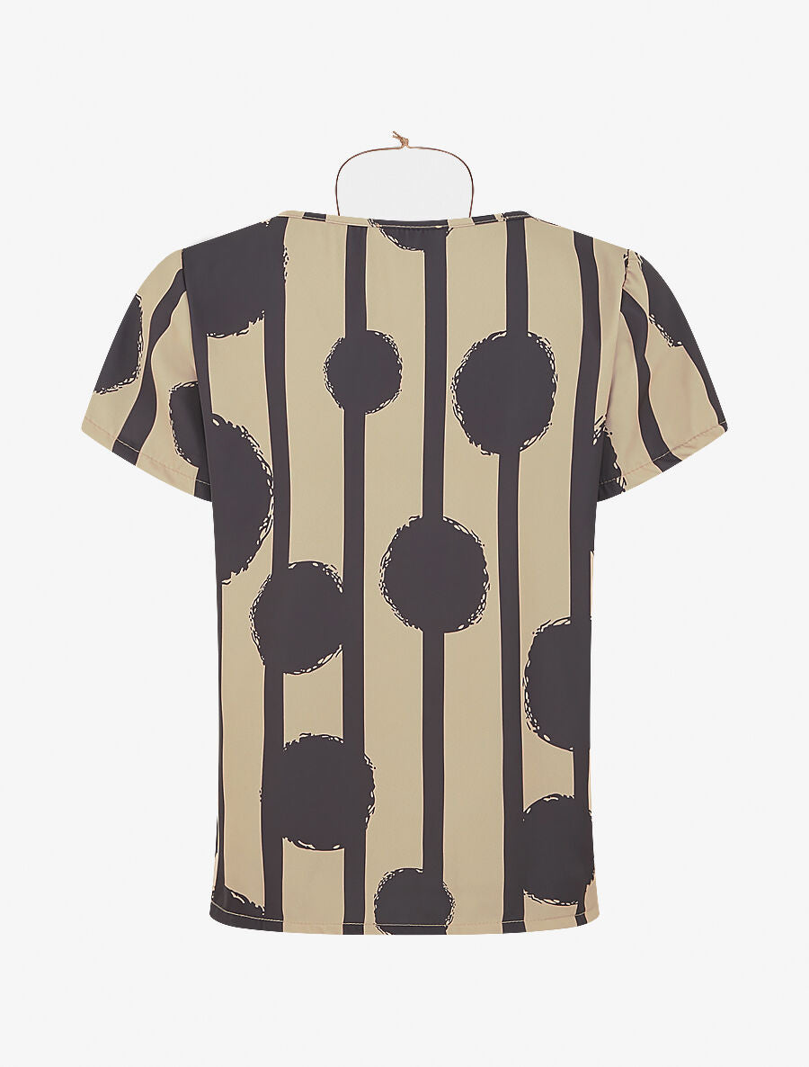 Top droit manches courtes motif abstrait - Beige - 2