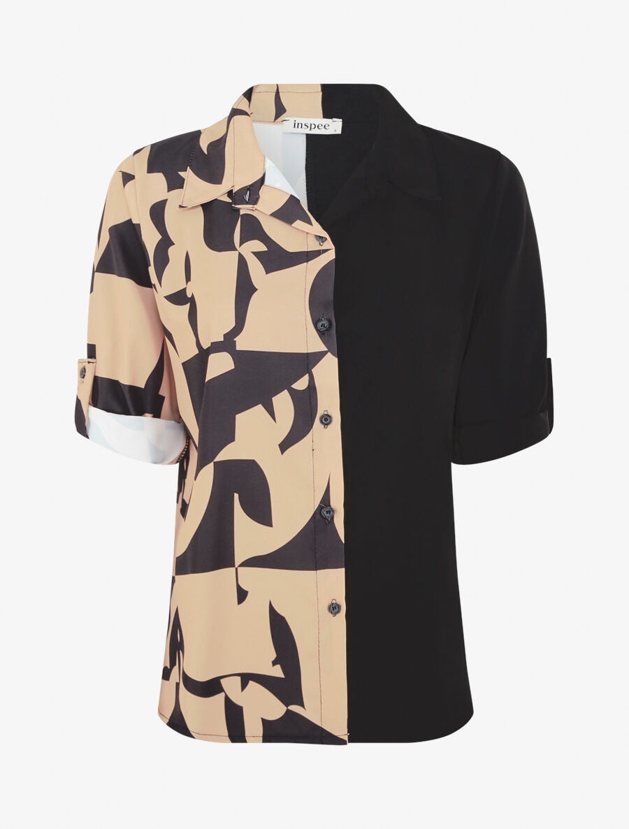 Chemise droite imprimé graphique - Camel - 1