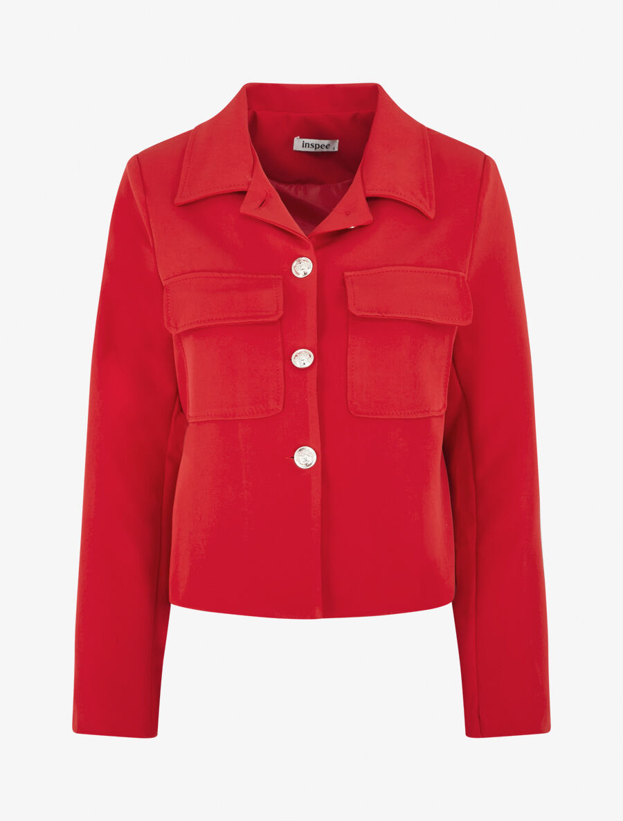 Blazer boutonné à poches - Rouge - 1