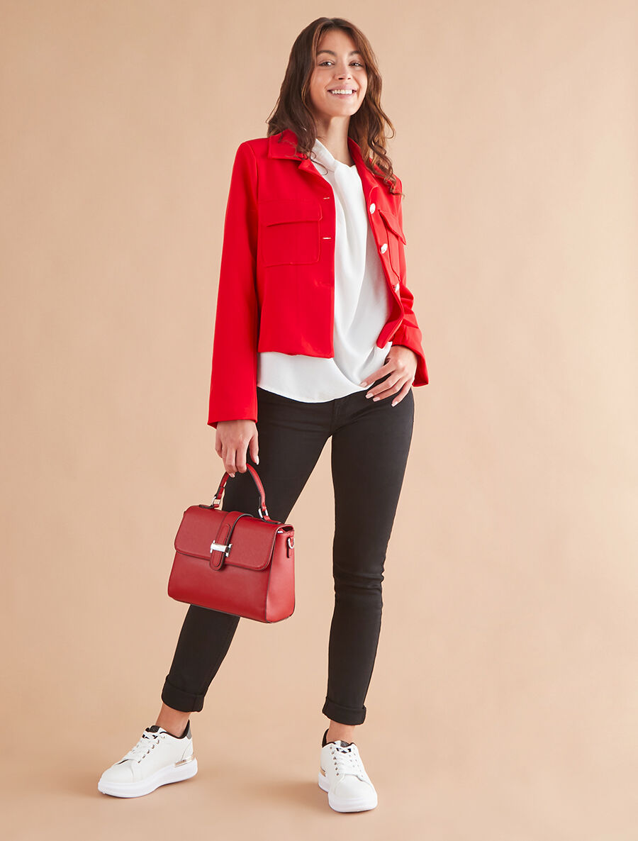 Blazer boutonné à poches - Rouge - 4