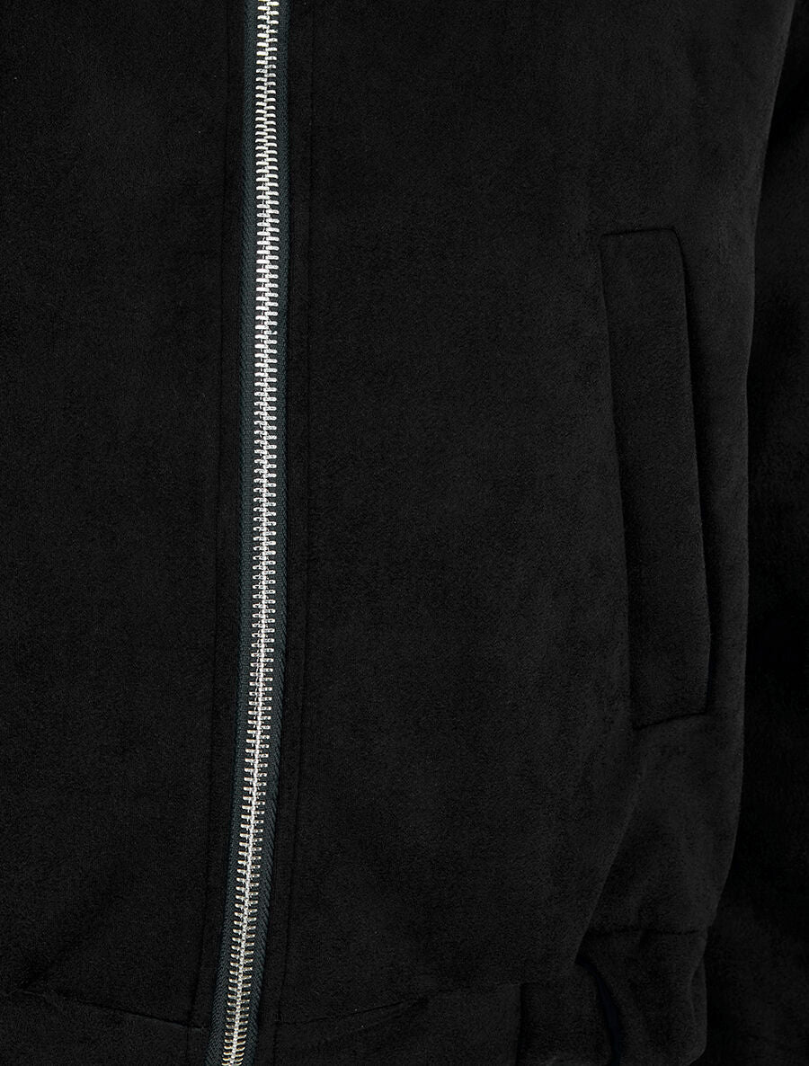 Veste courte en suédine à capuche - Noir - 3