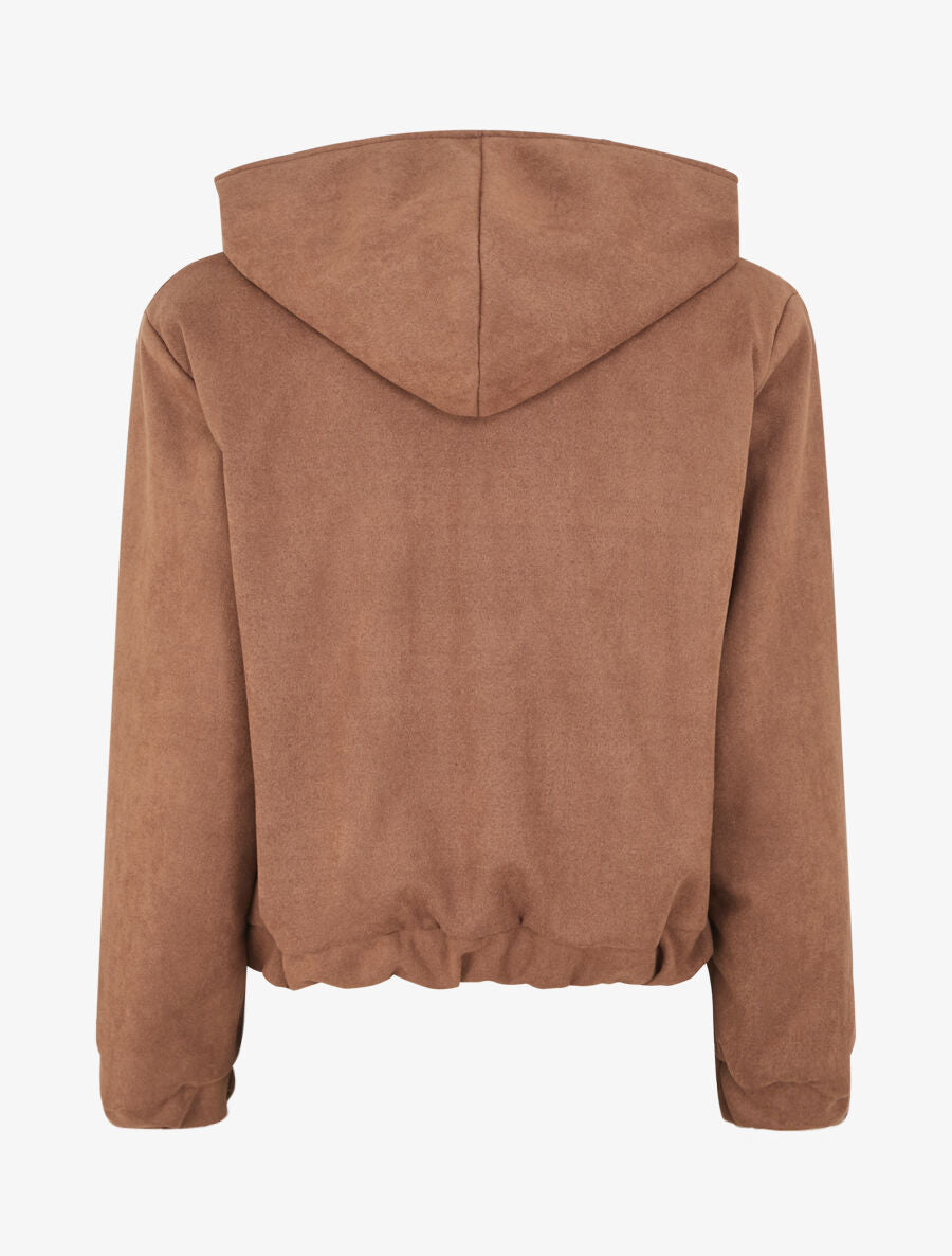 Veste courte en suédine à capuche - Camel foncé - 2