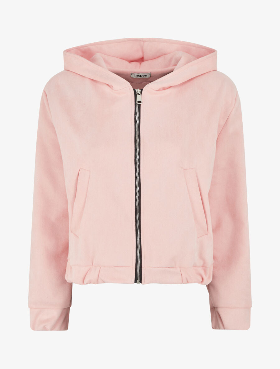 Veste courte en suédine à capuche - Rose - 1