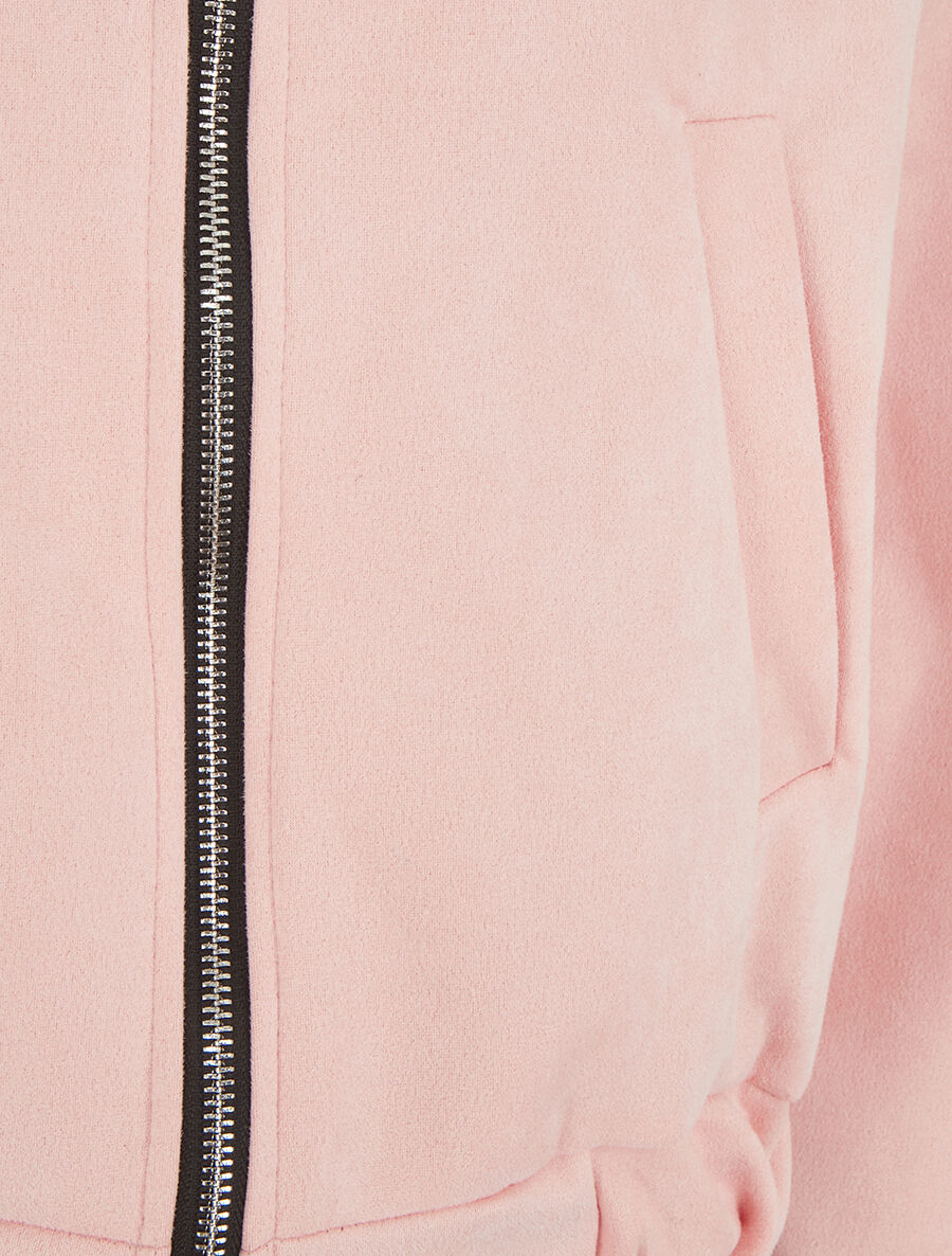 Veste courte en suédine à capuche - Rose - 3
