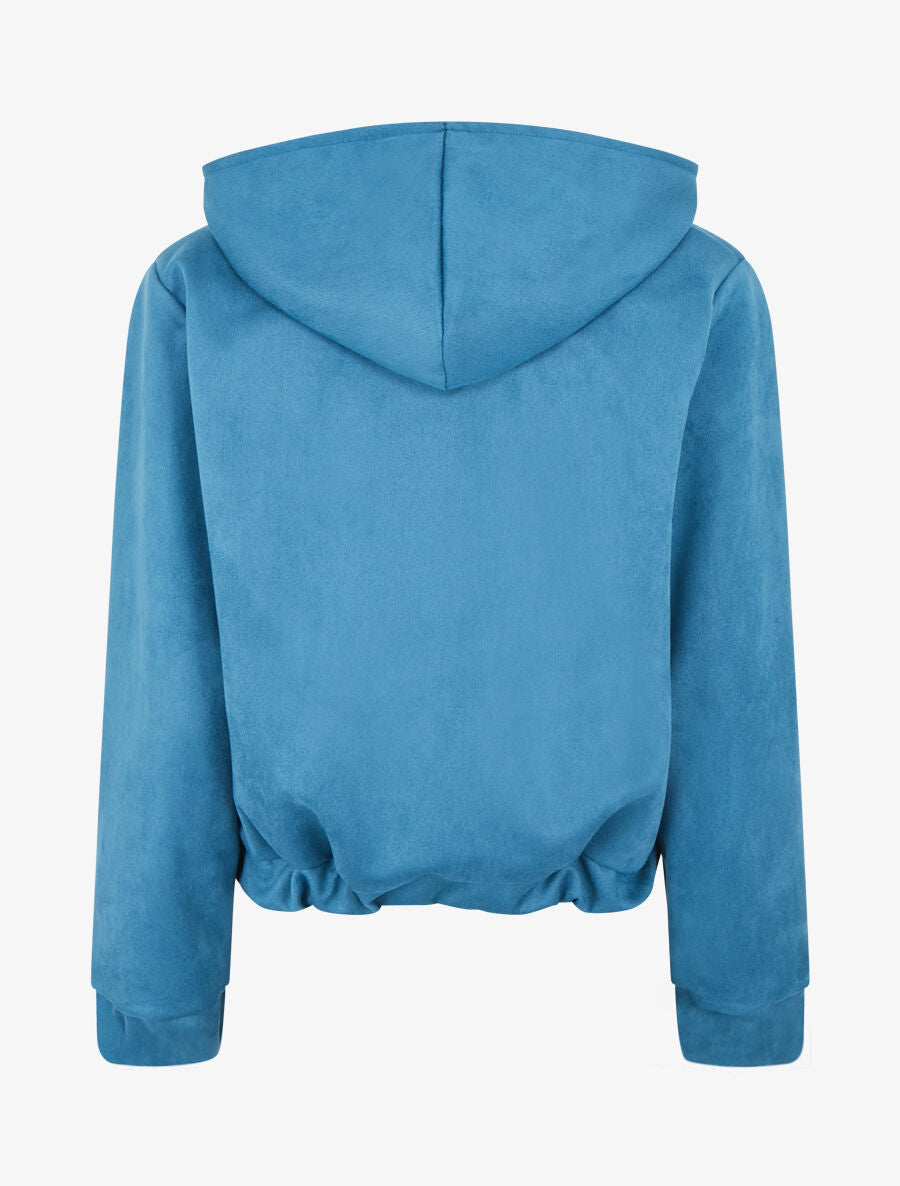 Veste courte en suédine à capuche - Bleu canard - 2