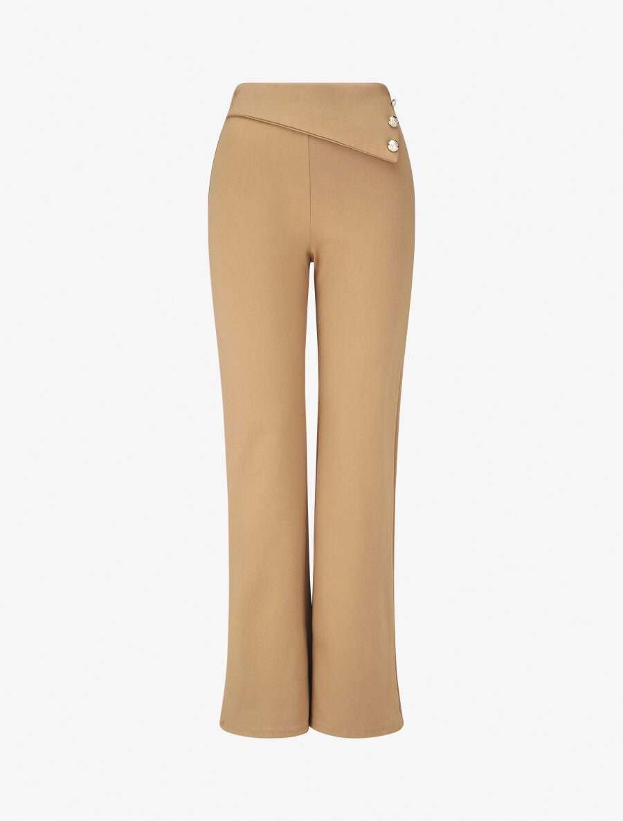 Pantalon uni à boutons décoratifs - Camel - 1