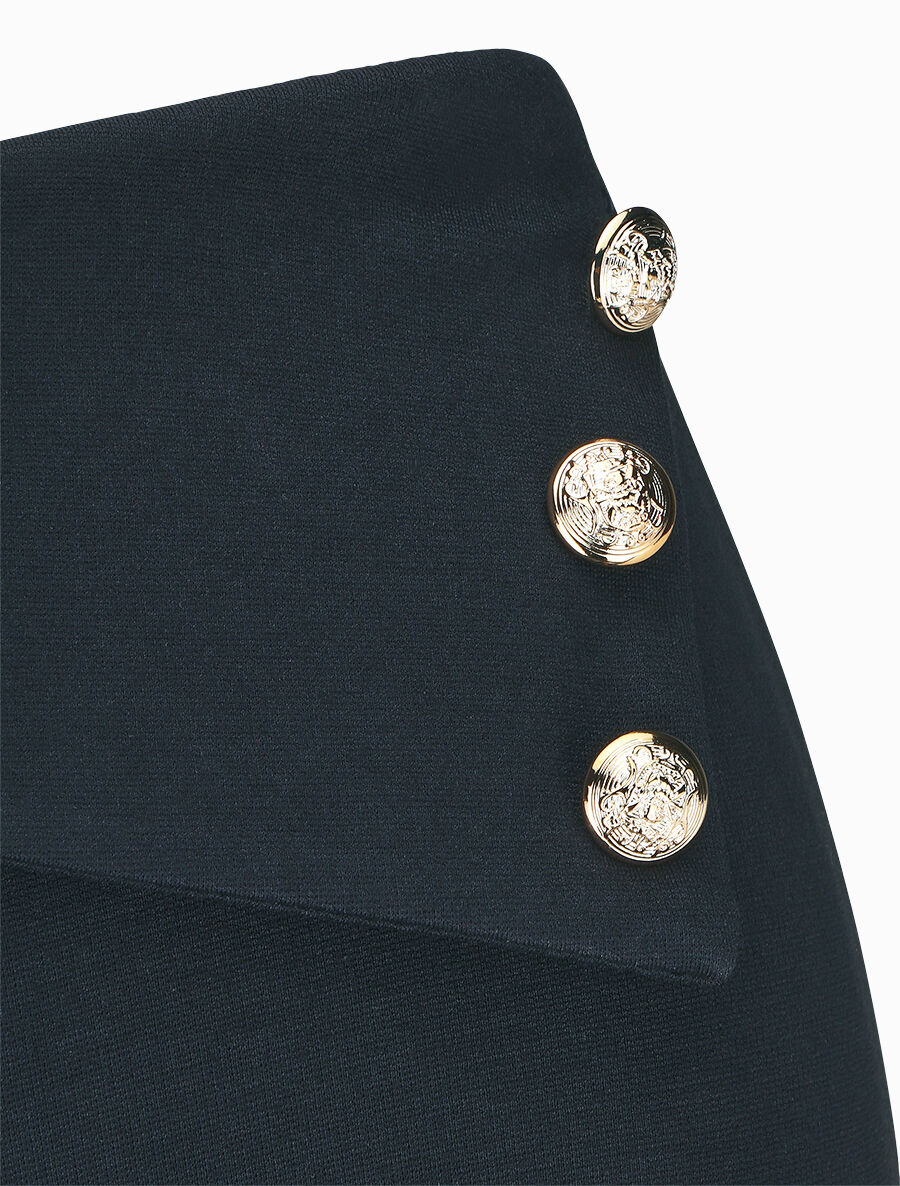Pantalon uni à boutons décoratifs - Marine - 3