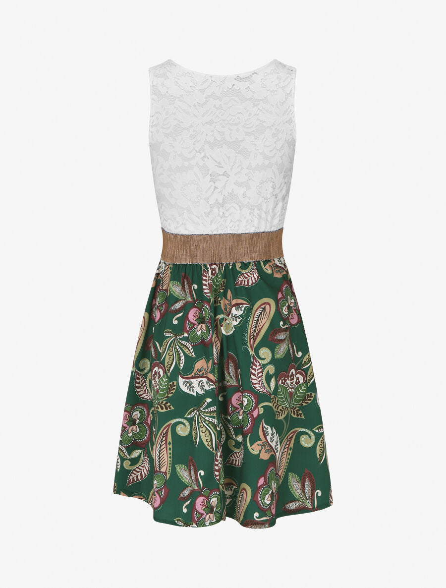 Robe bi-matière imprimé fleuri - Vert sapin - 2