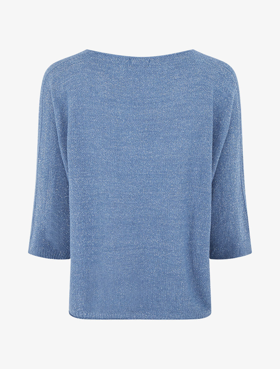 Pull en maille pailletée à manches chauves-souris - Bleu - 2