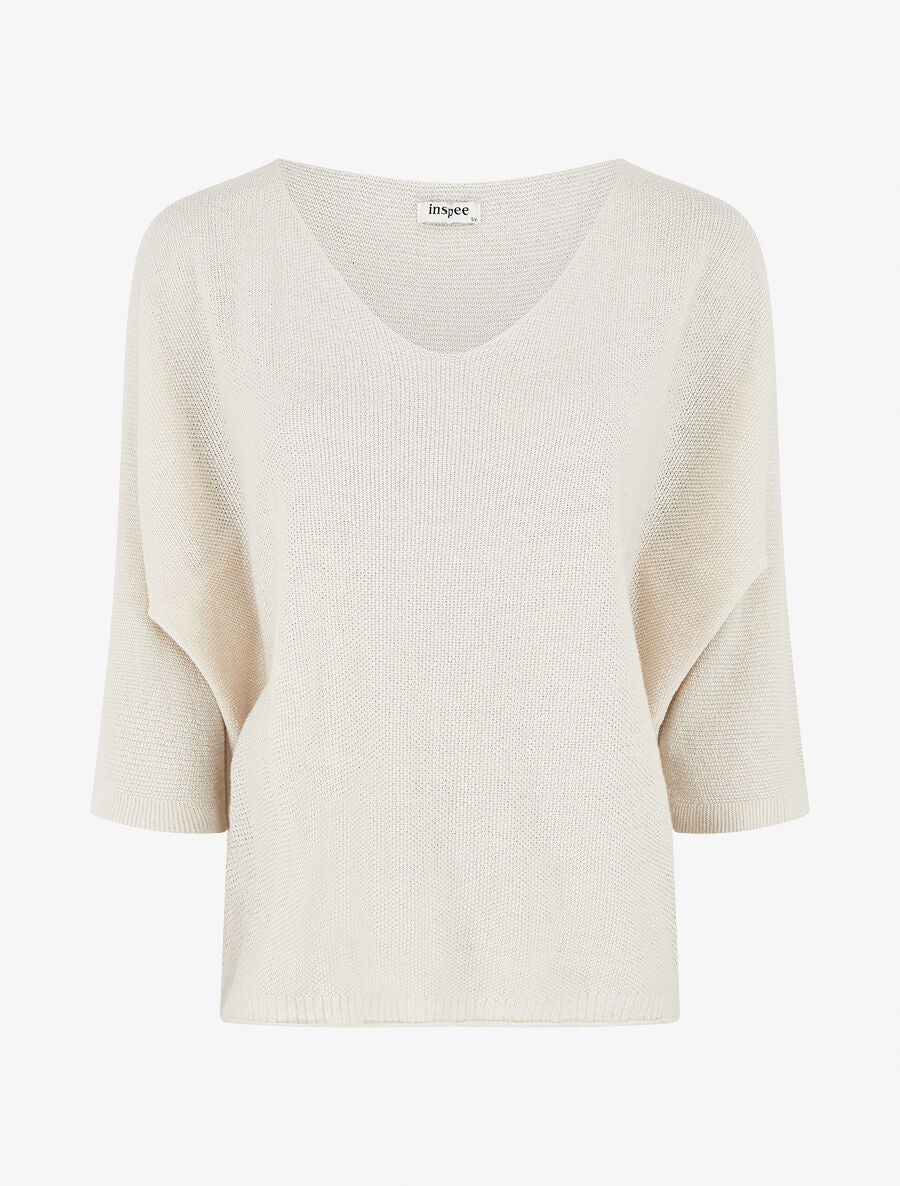 Pull en maille pailletée à manches chauves-souris - Beige - 1