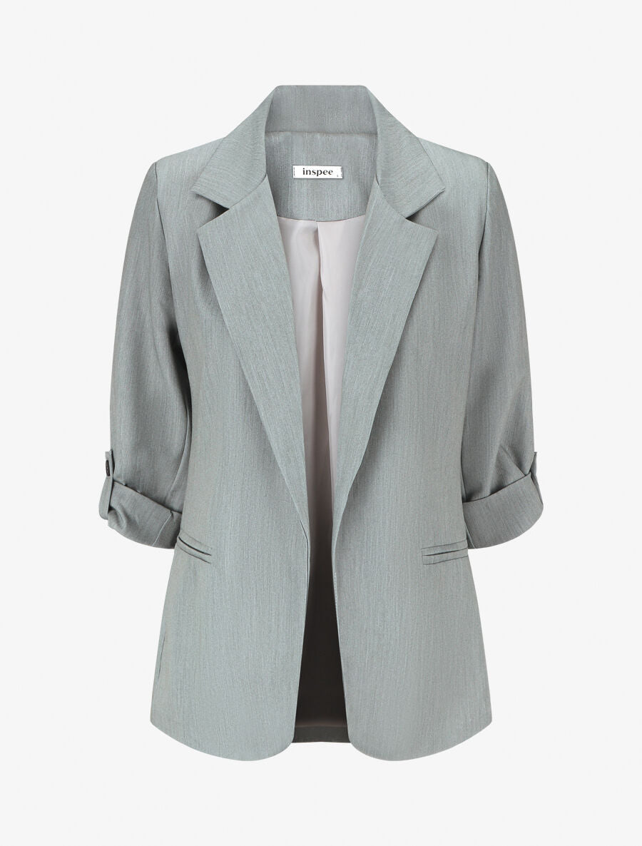 Blazer mi-long à manches à revers - Gris - 1
