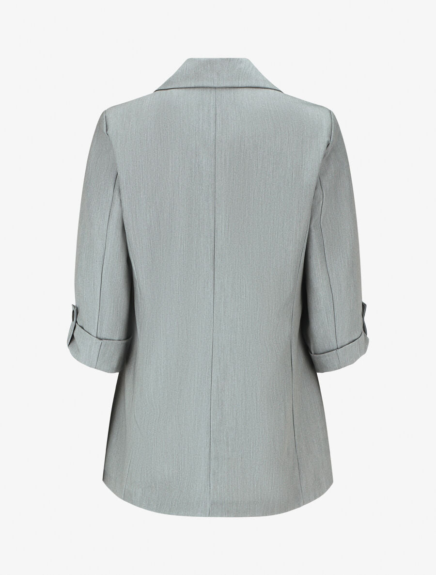 Blazer mi-long à manches à revers - Gris - 2