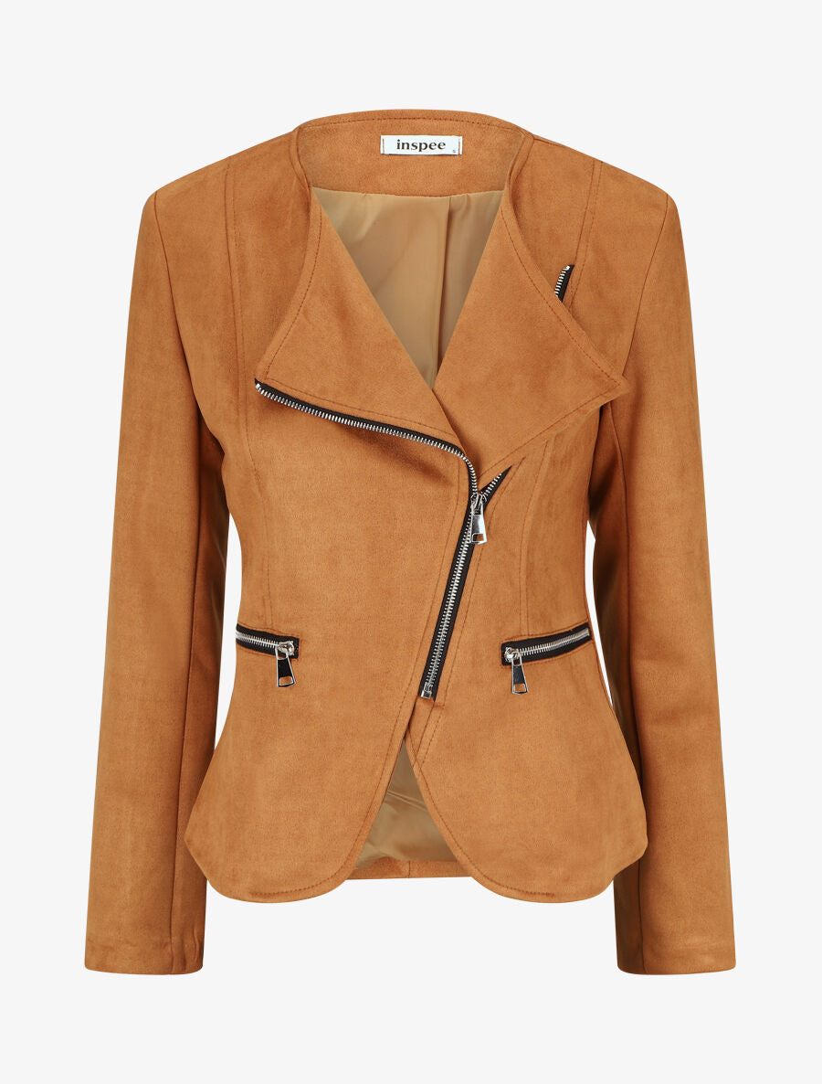 Veste en suédine style perfecto - Camel foncé - 5