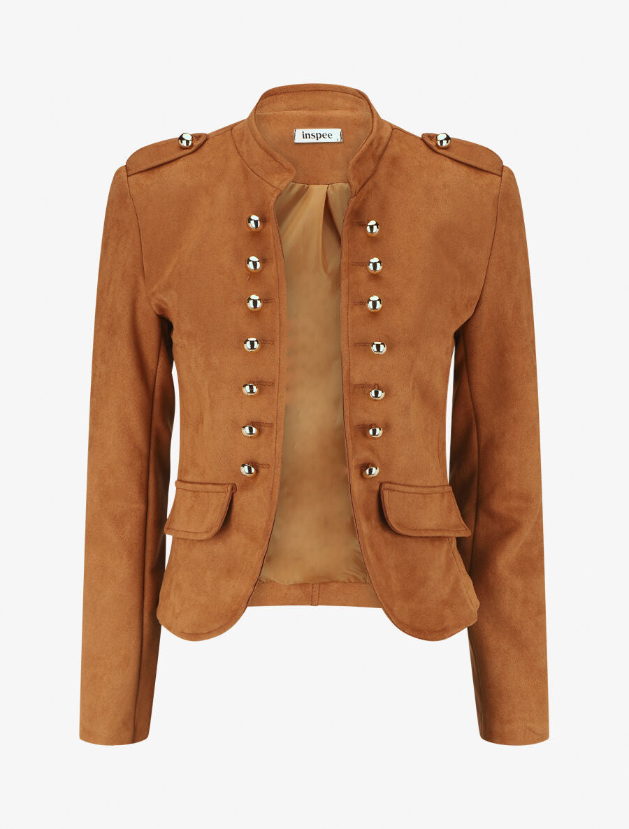 Veste en suédine à boutons décoratifs - Camel - 1