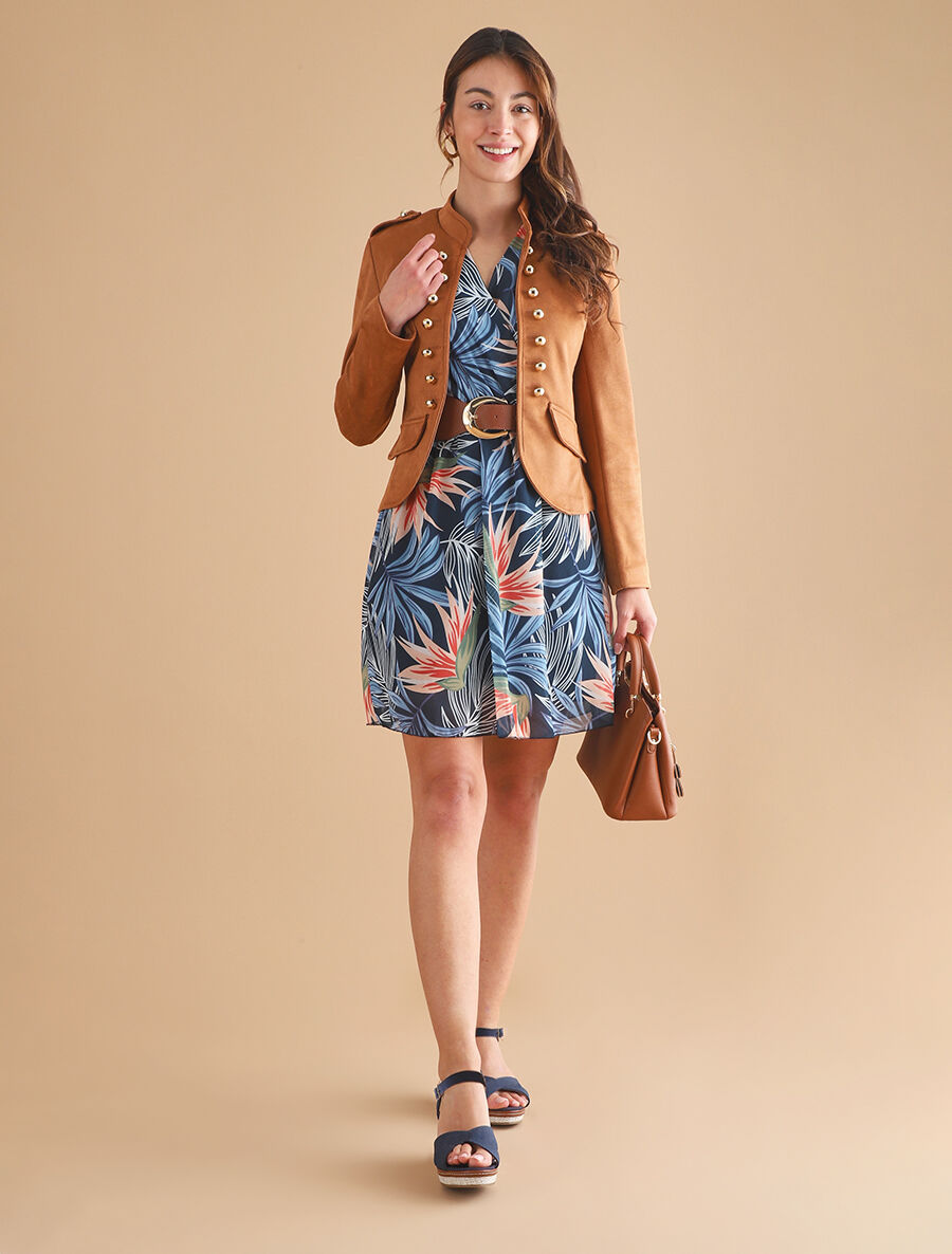 Veste en suédine à boutons décoratifs - Camel - 4