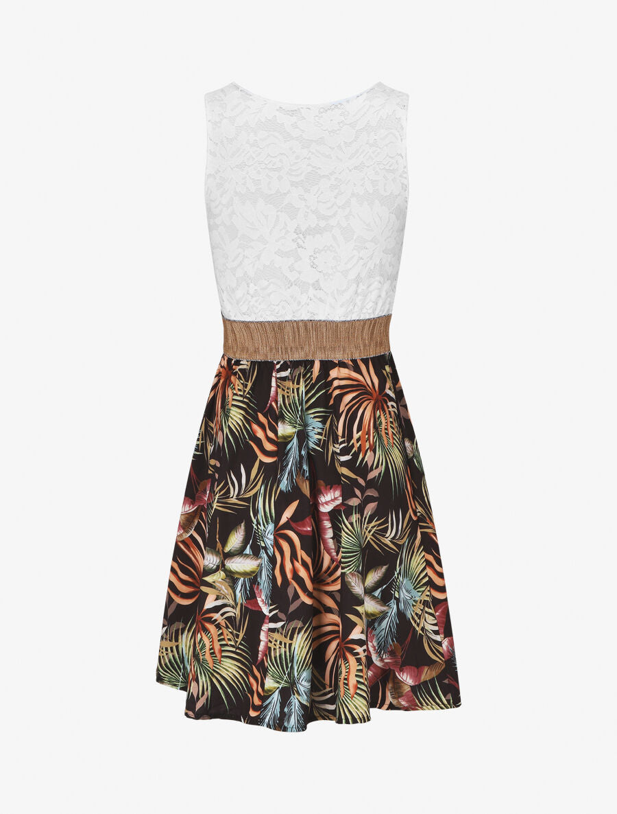 Robe bi-matière imprimé tropical - Noir - 2