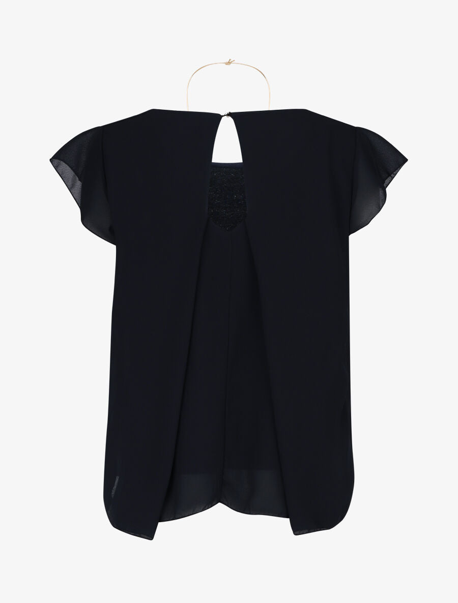 Top ample en voile épaules volantées - Marine - 2