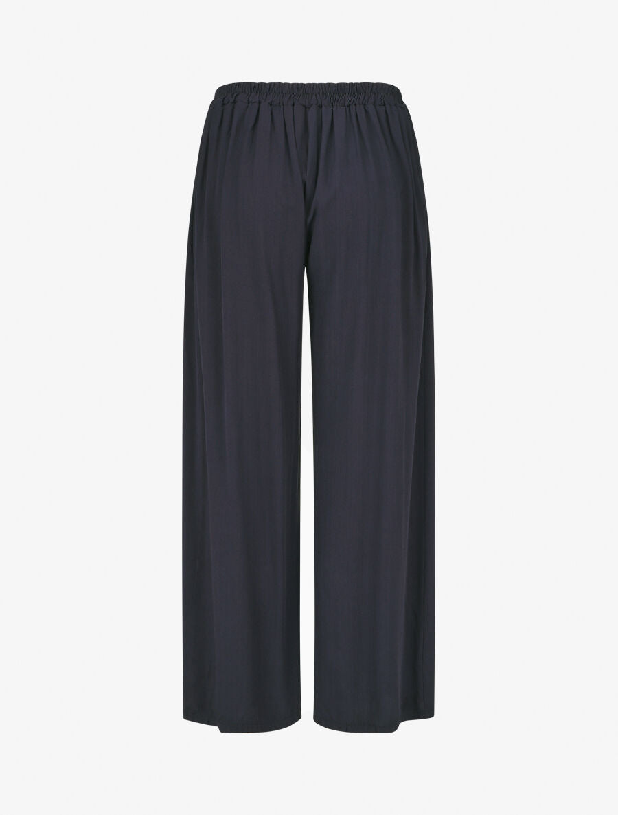 Pantalon ample et fluide taille haute élastiquée - Marine - 2