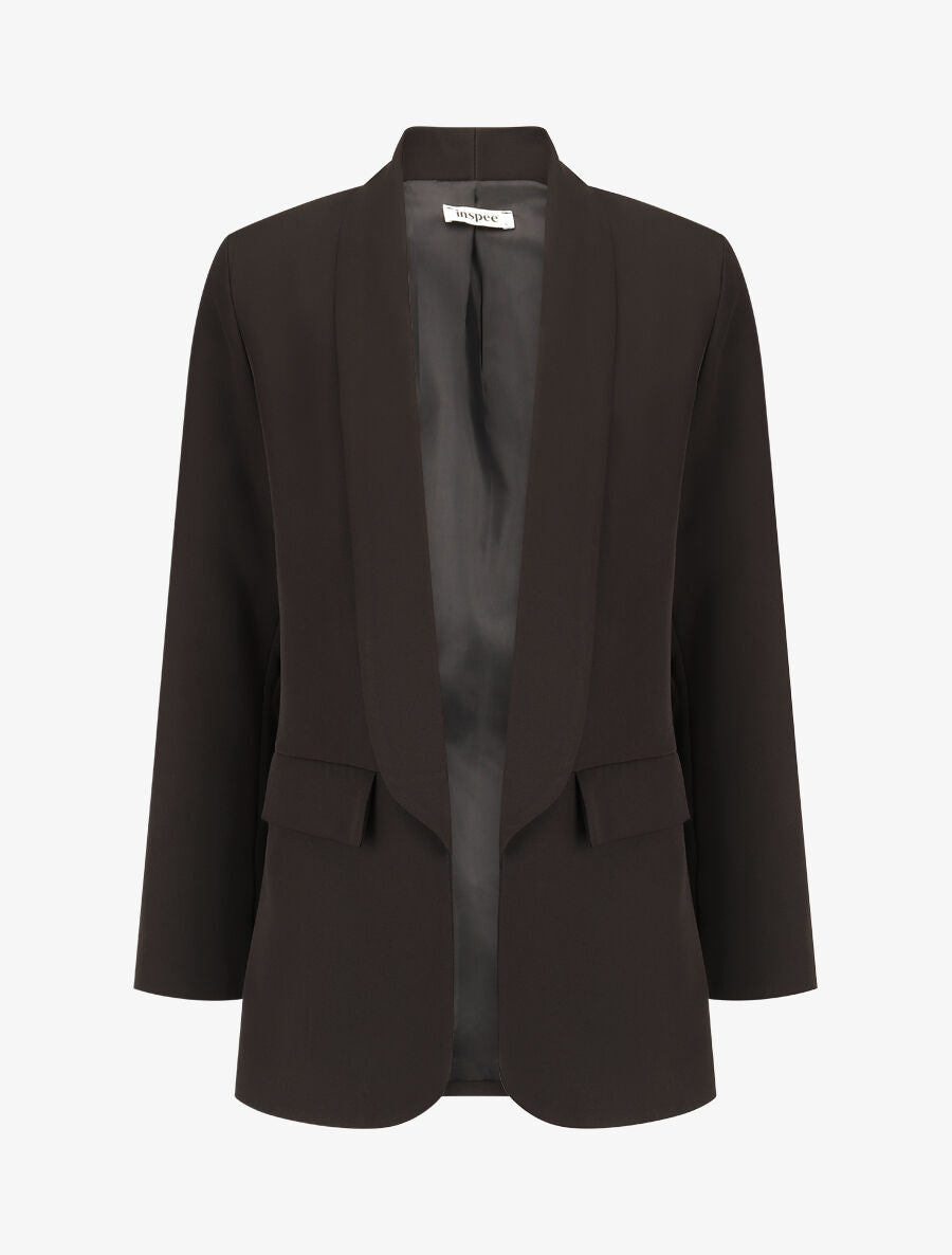 Blazer uni mi-long - Noir - 1
