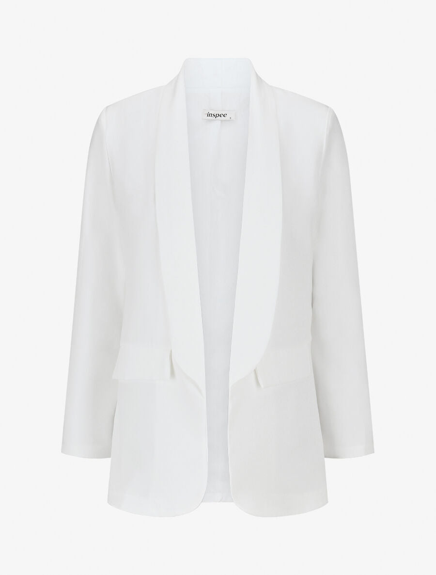 Blazer uni mi-long - Blanc - 1