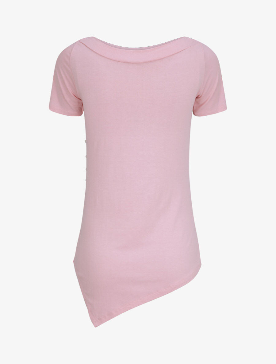 Top asymétrique effet plissé - Rose - 2