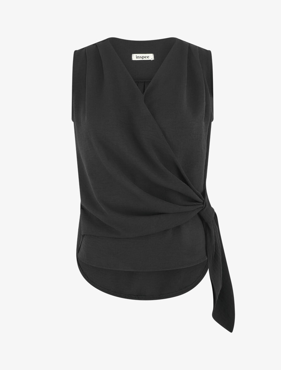 Top uni à nouer sur le côté - Noir - 1