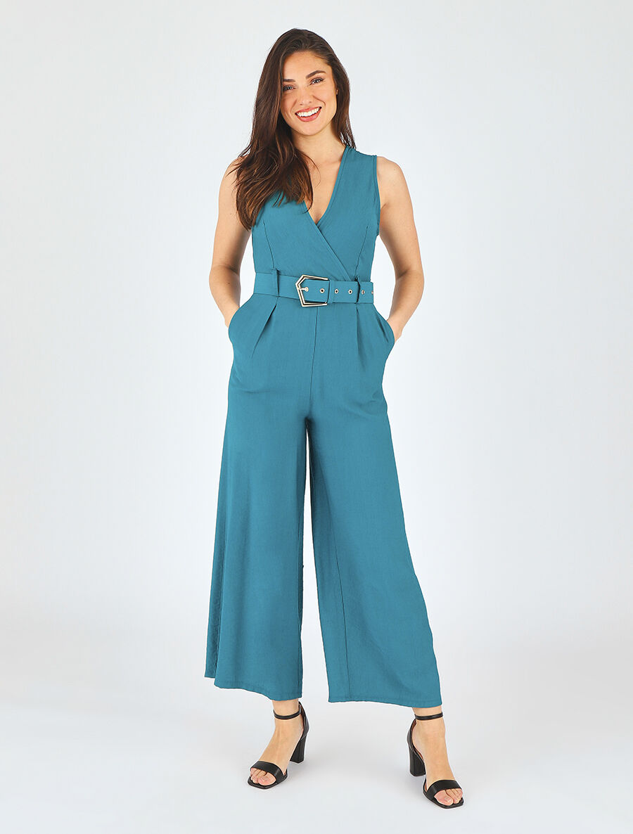 Combinaison unie sans manches effet lin - Bleu canard - 4