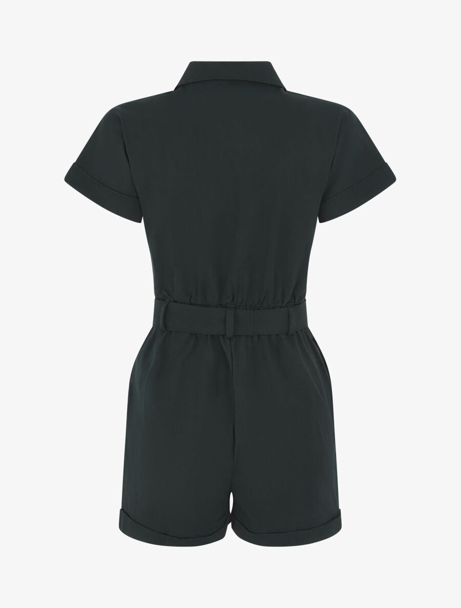 Combishort uni ceinturé et zippé - Noir - 2