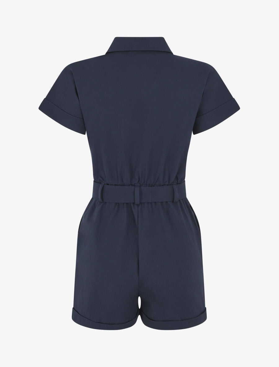 Combishort uni ceinturé et zippé - Marine - 2