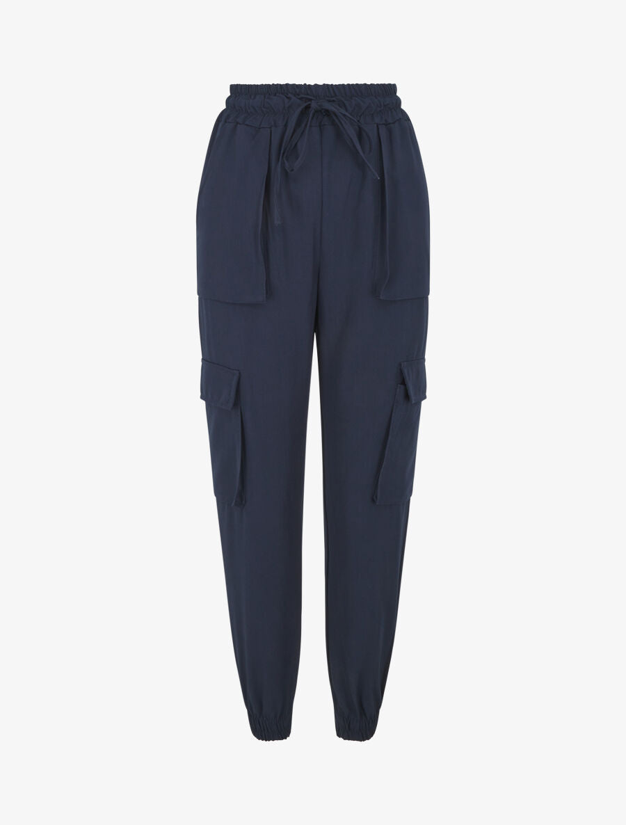 Pantalon cargo fluide à bords élastiqués - Marine - 4