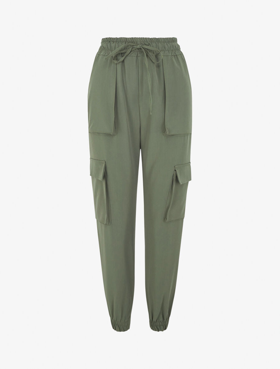 Pantalon cargo fluide à bords élastiqués - Kaki - 1