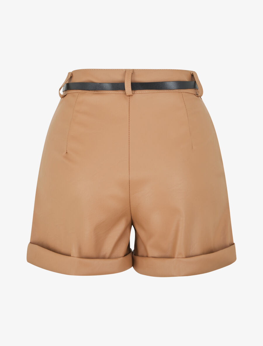Short en simili à revers - Camel - 2