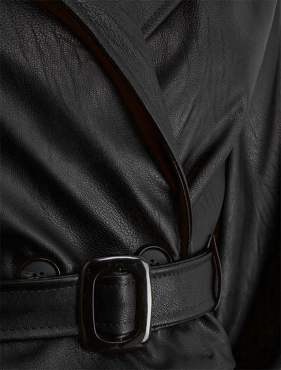 Veste courte en simili ceinturée - Noir - 3
