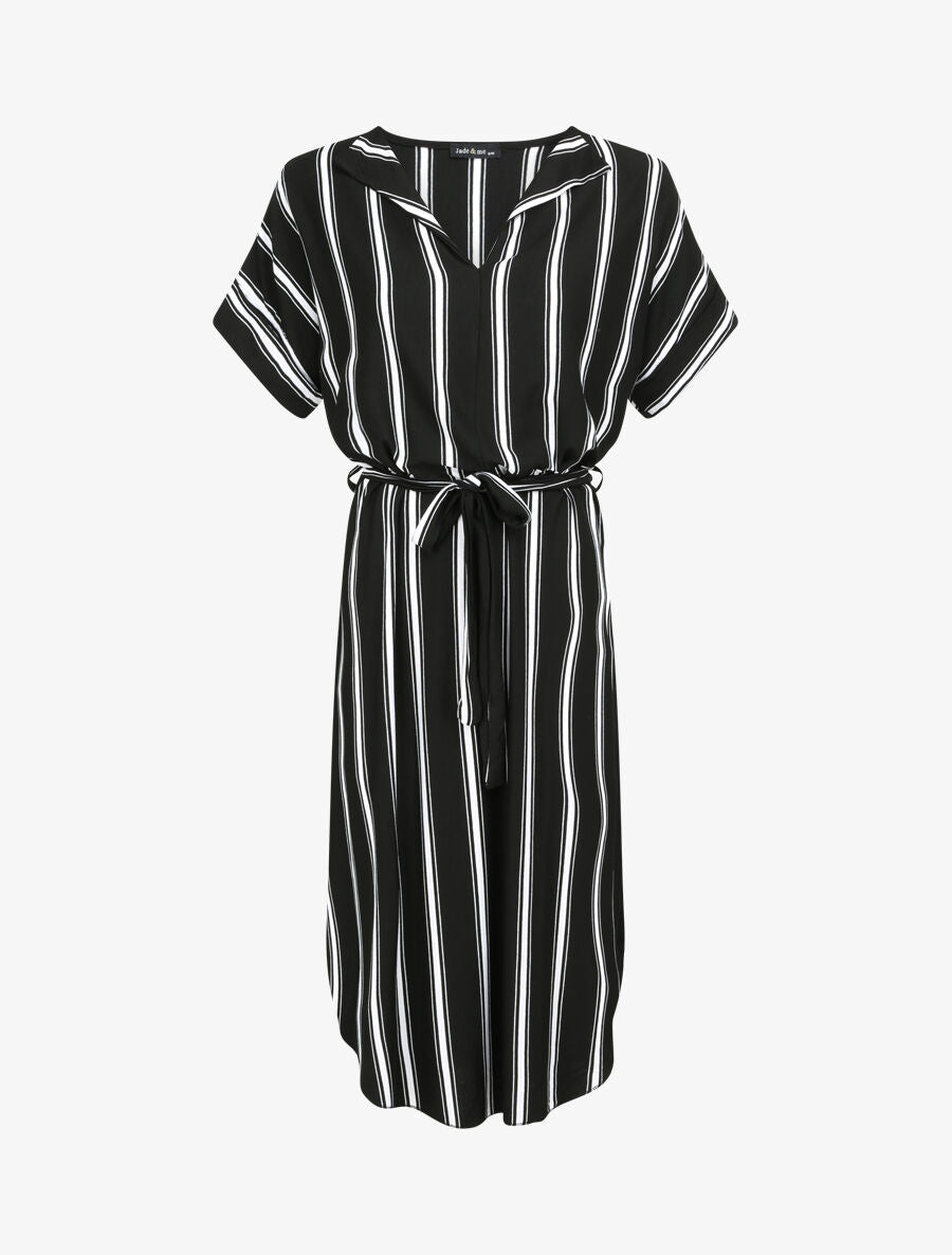 Robe ample rayée à bord arrondi - Noir - 4