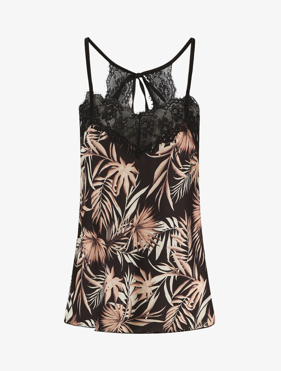 Caraco satiné coupe droite imprimé tropique - Noir - 6