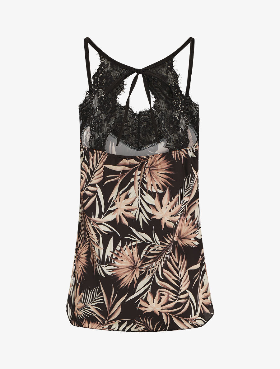 Caraco satiné coupe droite imprimé tropique - Noir - 2